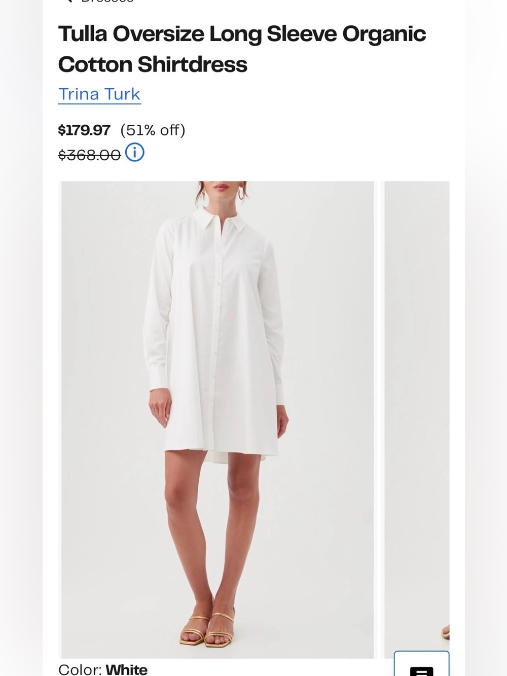Trina Turk Tulla Oversize Long Sleeve Organic cotton Shirtdress